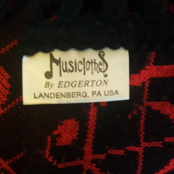 Vintage 1980's Black and Red Musical Notes Acrylic Scarf